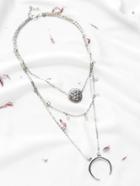 Romwe Silver Layered Pendant Boho Necklace