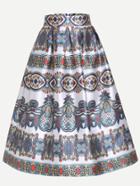 Romwe Vintage Print Box Pleated Skirt