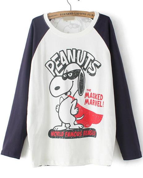 Romwe Cartoon Dog Peanuts Print White T-shirt