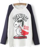 Romwe Cartoon Dog Peanuts Print White T-shirt