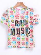 Romwe Owl Rad Print Off-shoulder Apricot T-shirt