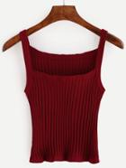 Romwe Burgundy Ribbed Cami Top