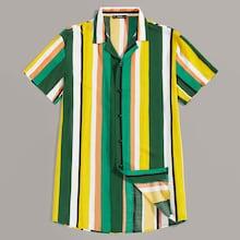 Romwe Guys Colorful Striped Curved Hem Shirt
