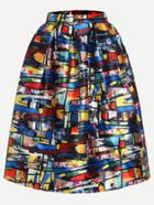 Romwe Multicolor Paint Print Box Pleated Volume Skirt