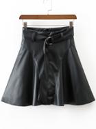 Romwe Black A Line Pu Skirt With Belt
