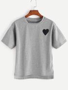Romwe Grey Heart Embroidered High Low Split Side T-shirt
