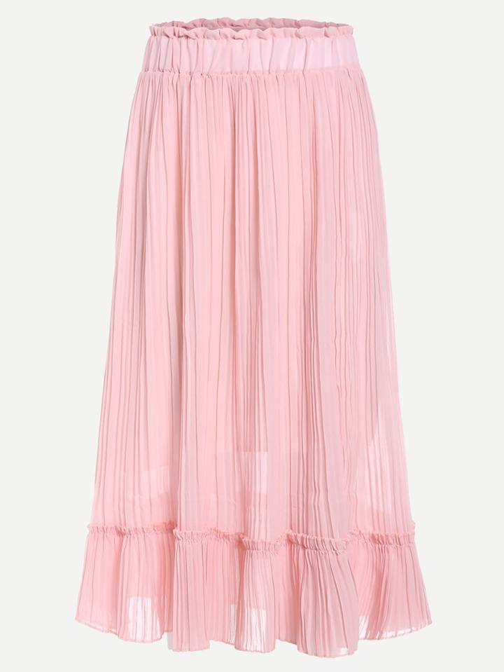 Romwe Elastic Waist Frill Hem Pleated Chiffon Skirt