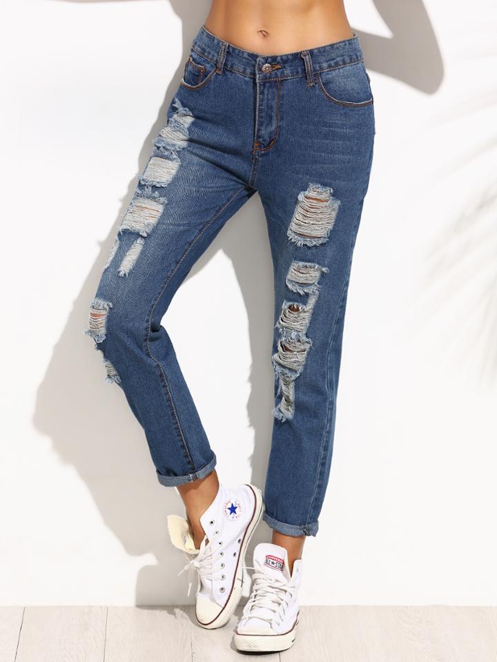 Romwe Blue Ripped Jeans