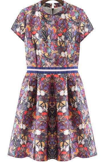 Romwe With Zipper Florals Purple Dress