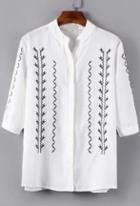 Romwe Stand Collar Embroidered Blouse