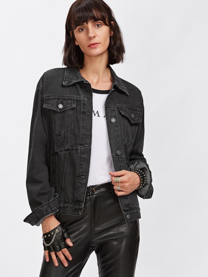 Romwe Bleach Wash Drop Shoulder Denim Jacket