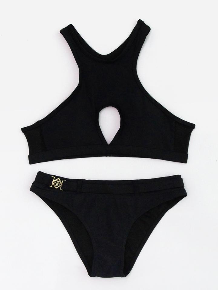 Romwe Keyhole Design Racer Back Bikini Set