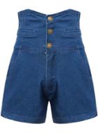 Romwe Blue High Waist Buttons Denim Shorts