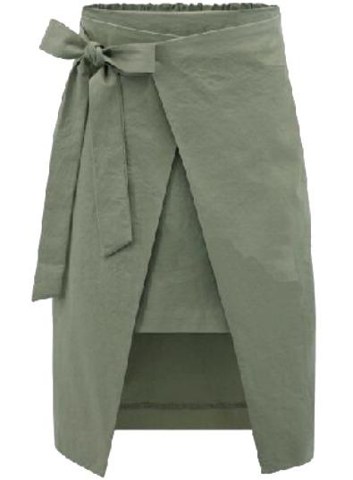 Romwe Bow Slim Split Army Green Skirt