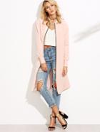 Romwe Pink Ribbed Trim Zip Up Satin Bomber Coat