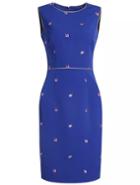 Romwe Blue Round Neck Sleeveless Embroidered Bodycon Dress