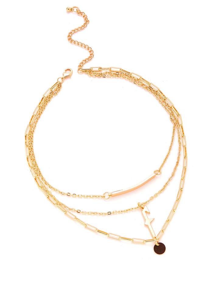 Romwe Sequin & Bar Pendant Layered Chain Necklace