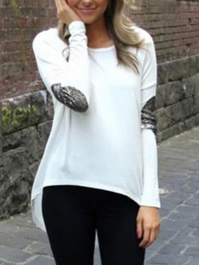 Romwe White Dip Hem Loose Top