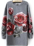 Romwe Floral Loose Long Grey Sweatshirt
