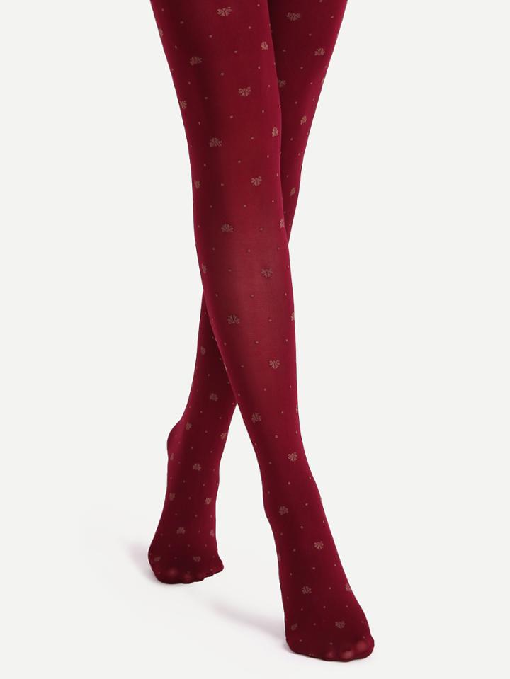 Romwe Burgundy Butterfly Pattern Jacquard Pantyhose Stockings