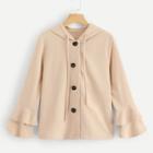 Romwe Button Front Drawstring Bell Sleeve Hoodie Coat