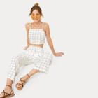 Romwe Plaid Print Shirred Back Cami Top With Pants