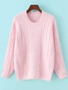 Romwe Crew Neck Cable Knit Pink Sweater