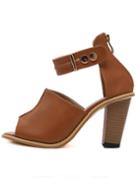 Romwe Light Brown Faux Leather Block Mule Sandals