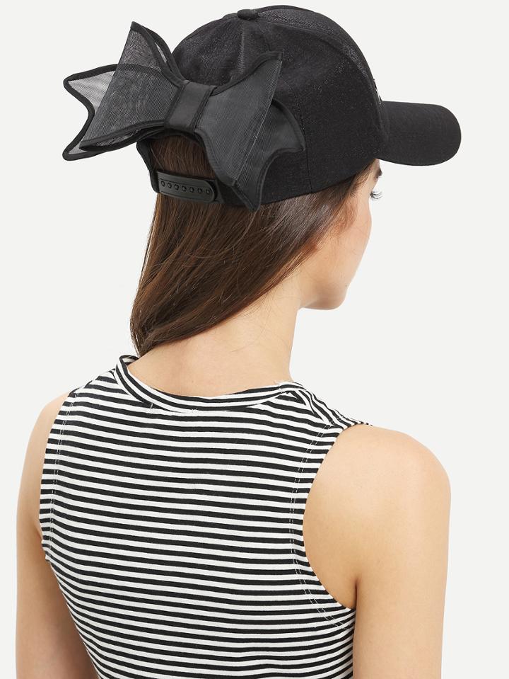 Romwe Bow-knot Embellished Baseball Hat - Black