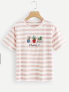 Romwe Family Cactus Graphic Striped Tee