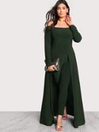 Romwe Off Shoulder Solid Maxi Jumpsuit
