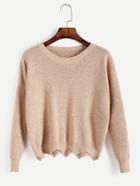 Romwe Khaki Drop Shoulder Asymmetric Hem Sweater