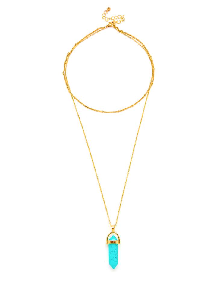Romwe Contrast Turquoise Pendant Chain Necklace