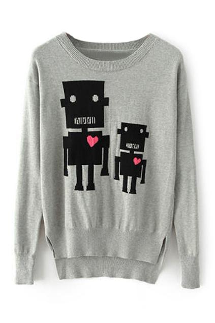 Romwe Asymmetric Robot Knitted Grey Jumper