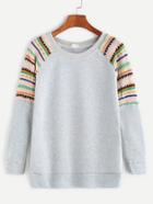 Romwe Pale Grey Raglan Sleeve Contrast Trim Sweatshirt