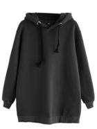 Romwe Black Zipper Side Drawstring Hooded Sweatshirt