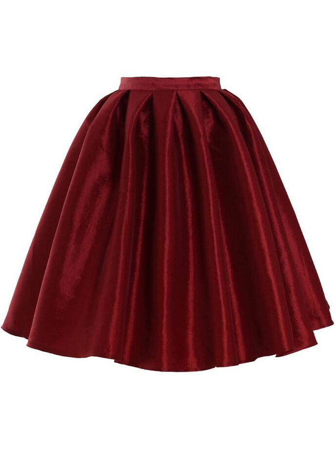 Romwe High Waist Vintage Pleated Wine Red Skirt
