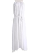 Romwe White Tie-waist Bohemian Spaghetti Strap Chiffon Maxi Dress