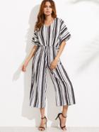 Romwe V Neck Vertical Striped Knotted Back Jumpsuit