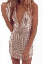 Romwe V Neck Sequined Bodycon Dress