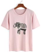 Romwe Pink Elephant Print T-shirt
