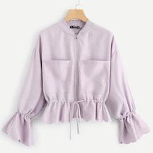 Romwe Bell Sleeve Pocket Front Scallop Jacket