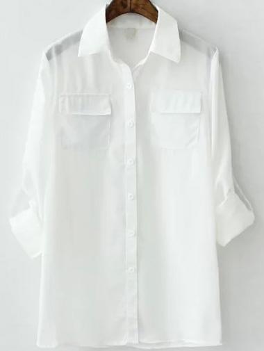 Romwe Lapel With Pockets Chiffon Blouse