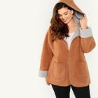Romwe Plus Fleece Lined Pocket Front Hooded Coat