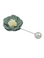 Romwe Green Flannel Flower Ball Brooch