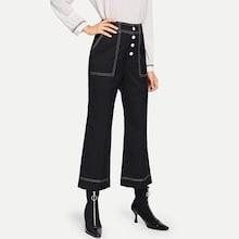 Romwe Single Breasted Pocket Side Pants