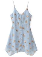 Romwe Floral Print Single Breasted Cami Dress