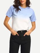 Romwe Blue Ombre Short Sleeve T-shirt