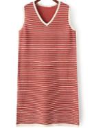 Romwe V Neck Striped Knit Red Dress