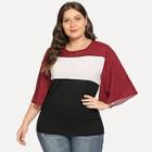 Romwe Plus Bell Sleeve Color Block Blouse